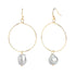 Gold Hoop Pearl Dangle Earrings - Grey - Final Sale
